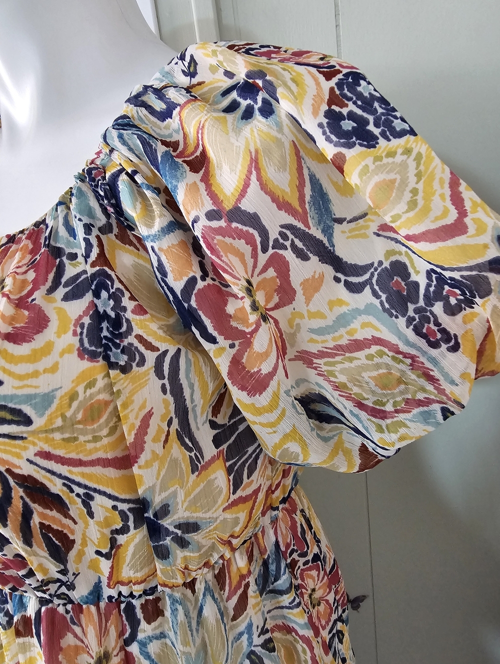 Anthro Patrons of Peace Floral Tiered Midi Dress Sz L (10-12) Boho Puff Sleeve - Picture 5 of 12